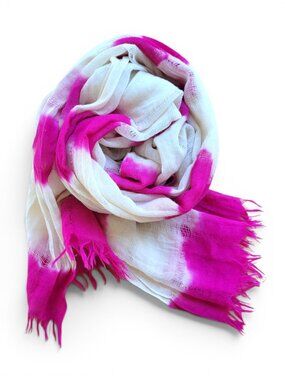 J. Crew Light & Airy Magenta Pink Raw Edge Wool Shibori Scarf